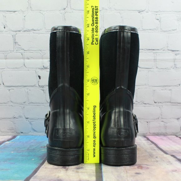 UGG Sivada Black Suede WP Wool Insole Mid Calf Winter Boots Size US 6 - Picture 8 of 9